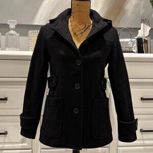 Gap Junior's XS Black wool-blend pea coat with removeable hood